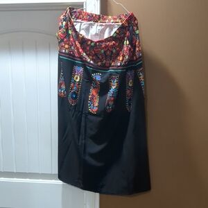 Black Skirt with Bright Multicolor Paisley Border Sz Xl